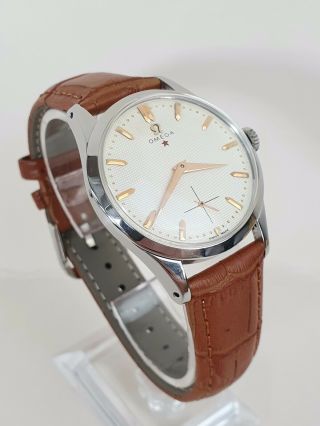 Outstanding 1950 Vintage Omega 2750 Red Star Waffle Dial Cal.  265 Gents Watch