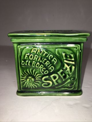 Sur La Table Salt Spice Container Box Jar Ceramic Green Sugar Cellar Italy