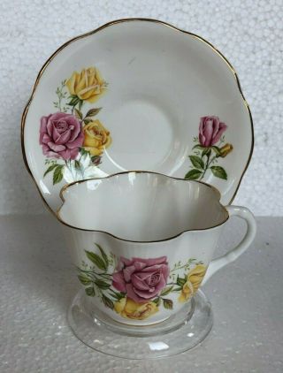 Shelley Fine Bone China Cappers Pink And Yellow Rose 0446 Warwick Cup & Saucer