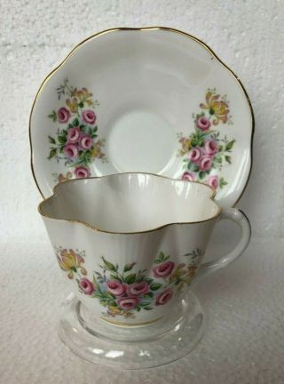 Shelley Fine Bone China Pink Rose And Honeysuckle Gold Edge Warwick Cup & Saucer