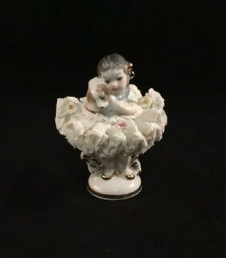 Vintage Mz Irish Dresden Lace Porcelain Miniature Figure Figurine Aishling