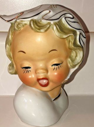 Vintage Ucagco Young Girl Head Vase With Bonnet Gold