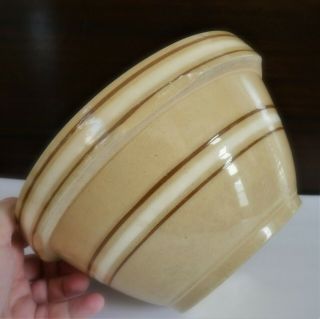 Yellow Ware Pottery Mixing Bowl,  9 Brown And White Bands