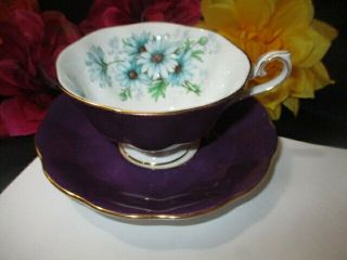 Cup Saucer Royal Albert Wide Mouth Solid Purple Marguerite Blue Daisy