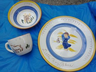 Stangl Kiddieware Pottery Little Boy Blue 3765 Plate,  Bowl,  & Cup 3 Piece Set