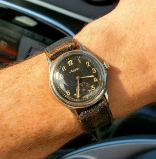 Vintage Ww2 German Army - Issue " Dh " Minerva Gents Watch In Full Order