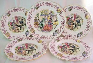 Vintage Queen Anne " Those Were The Days " 5 Plates Artist - H.  Bailey