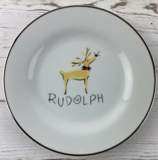 Pottery Barn Rudolph Reindeer Salad Dessert Plate - 8 1/2 " Christmas Plate
