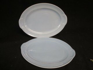 2 Pc Luray Pastels Usa Blue Oval Serving Platters,  Footed Unfooted Mid Century