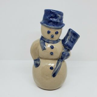 Bbp Beaumont Brothers Pottery Christmas Snowman W/broom 7.  5 " Figurine Salt Glaze