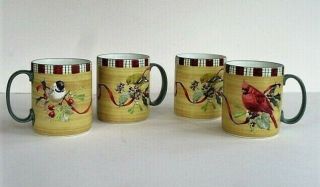 Set Of 4 Lenox Winter Greetings Everyday Mugs - Cardinal Chickadee Goldfinch - Exc.