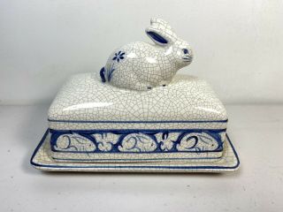 Dedham Pottery By Potting Shed Butter Dish W/ Rabbit Handle Lid