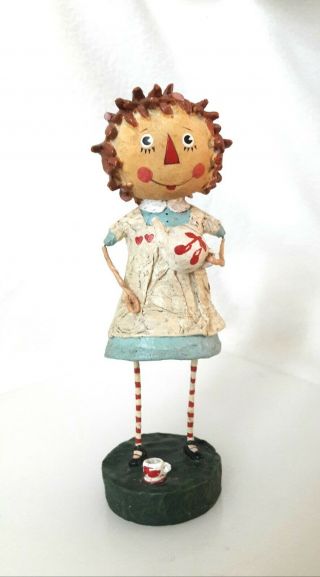 Lori Mitchell▪ Raggedy Ann With Teapot & Cup▪resin Doll Figurine▪ Folk Art▪ 6.  5 "