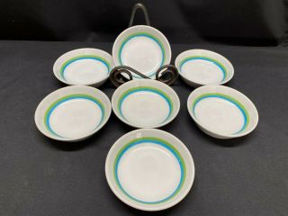 Shenango China " Green / Blue " Bands Form D Set Of 7 Dessert Bowls 4 3/4 "