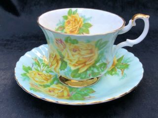 Royal Albert Light Blue With Large Yellow Rose Cup & Saucer,  Vintage English