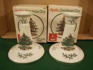 Spode England Christmas Tree Tapered Candlestick Candle Holders 5.  5 " (tb)