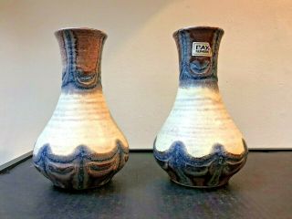 Pair Vintage West Germany Bay Keramik Vase Glazed Blue Purple Maroon Pottery