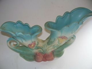 Vintage Hull Art Pottery B 13 - 13 Double Cornucopia Bow Knot Vase Blue Green Pink