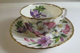 Vintage Adderley Bone China England White Purple Pink Lis Lys Tea Cup Saucer Set