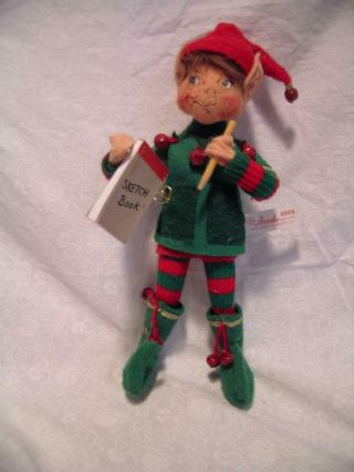 2003 Annalee Doll 9 1/2 " Elf Character With Sketch Pad & Pencil Estate Find