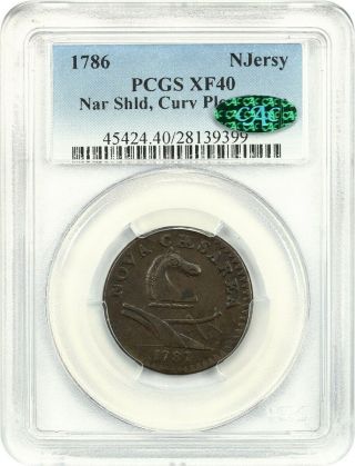 1786 Jersey Pcgs/cac Xf40 (narrow Shield,  Curved Plow Beam) Scarce Colonial