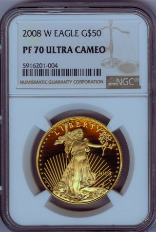 2008 - W $50 American Gold Eagle Proof 1oz Ngc Pf70 Ucam