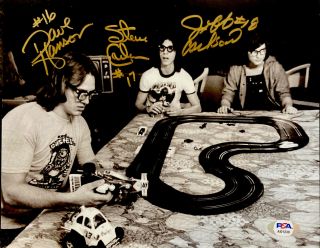 Hanson Brothers 8x10 Triple Signed In Gold Slap Shot “trains” Authentic Psa Dna