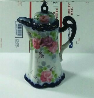 Vintage Hand Painted Chocolate Coffee Pot Gold & Cobalt Blue Floral Nippon