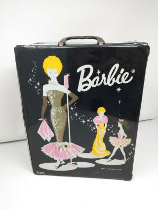 Vintage 1962 Ponytail Barbie Doll Case Mattel Black Vinyl Carrying Box