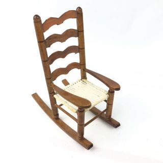 Dollhouse Miniatures 1:12 Scale Rocking Chair Wood Rocker W/ String Woven Seat