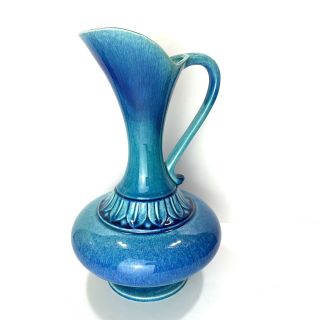 Vintage Mid Century Royal Haeger Usa Pottery Blue Vase Handled Pitcher 4012