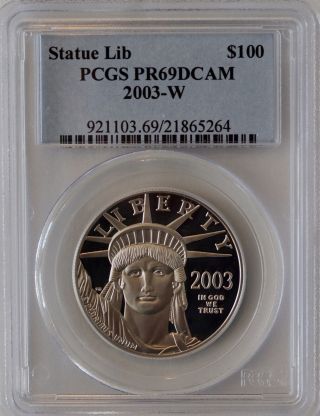 2003 - W Statue Of Liberty One Hundred Dollar $100 Platinum Proof Pr69dcam