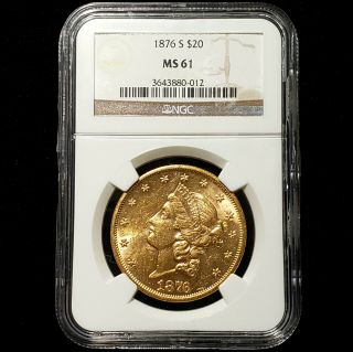 1876 - S $20 Gold Liberty Head - Ngc Ms 61 - San Francisco -