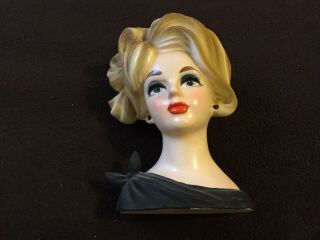 Vintage Napco Napcoware Lady Head Vase C7313 Blonde Hair Black Dress Planter
