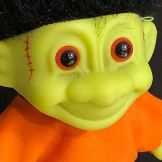 Russ Troll Doll Frankenstein Vintage 1990s Halloween Decor Toy Green Orange