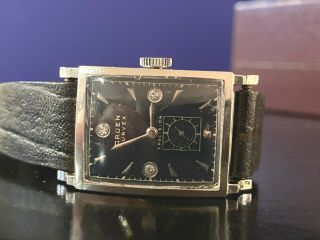 Vintage Gruen Curvex 14k Solid White Gold Diamond Dial Mans Watch,