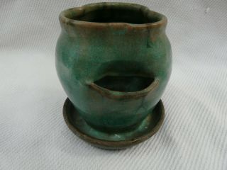 Vintage North Carolina Pottery Seagrove Nc Green Glaze Strawberry Pot