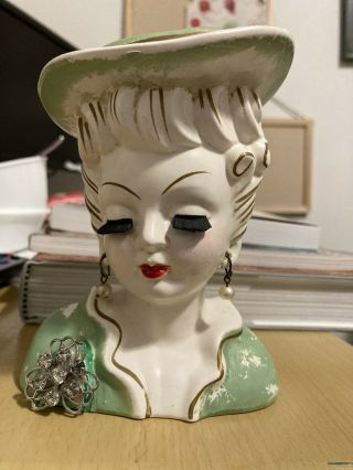 Vintage Head Vase,  Planter,  Japan,  Lady In Green