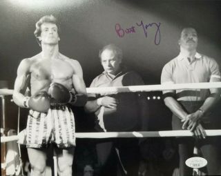 Burt Young Paulie Signed 8x10 Photo With Rocky & Apollo Creed Rocky 3 Jsa