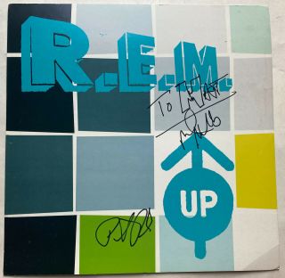 Rem R.  E.  M.  Real Hand Signed Up Promo Poster Flat By Mike Mills & Peter Buck