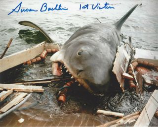 Jaws 1st Victim Autographed 8x10 Photo Shark Attacking The Boat Robert Shaw
