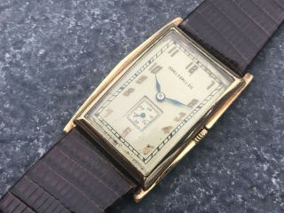 Lovely 18k Gold Art Deco Omega Rectangular Vintage Mens Wristwatch From 1932 Nr