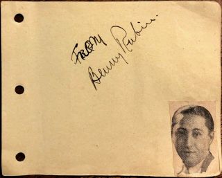 Benny Rubin Autographed Hand Signed Vintage 1930s Album Page American Comedian