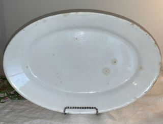 1800’s Antique White Ironstone Oval Serving Plate 9”x 13.  5” Marked Crazed Stain
