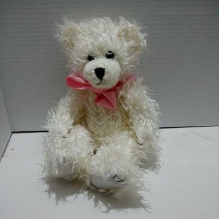 First & Main Scraggles The White Teddy Bear W/ Pink Bow Plush Stuffed Animal Toy