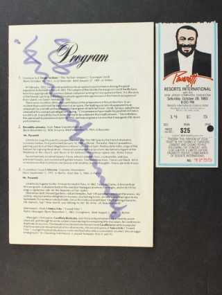 Luciano Pavarotti (1935 - 2007) Autograph Program With Ticket Stub