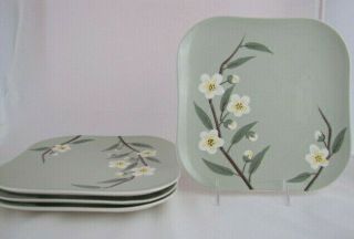 4 Weil Ware California Pottery Malay Blossom Luncheon Plates,  Celadon Green
