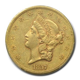 1857 - S $20 Liberty Head Double Eagle Pcgs Au50