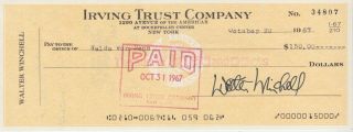 Walter Winchell.  Journalist.  Signed Check Payable To & Endorsed By His Daughter