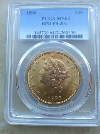 1896 Pcgs Ms64 Fs - 301 Rpd Liberty Double Eagle $20 Gold Uncirculated 34260559